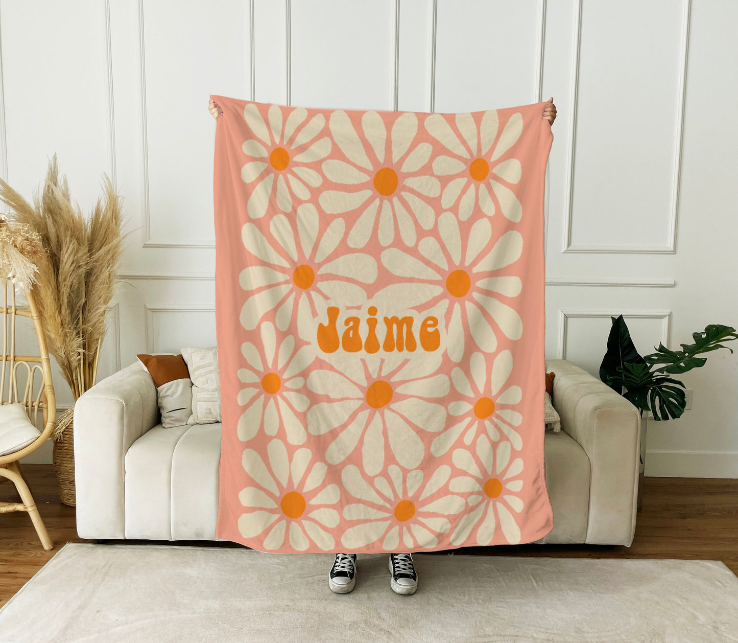 Personalized FLOWER Pattern in vintage rustic style blanket with Name, Custom blanket gift, Birthday Anniversary Gift