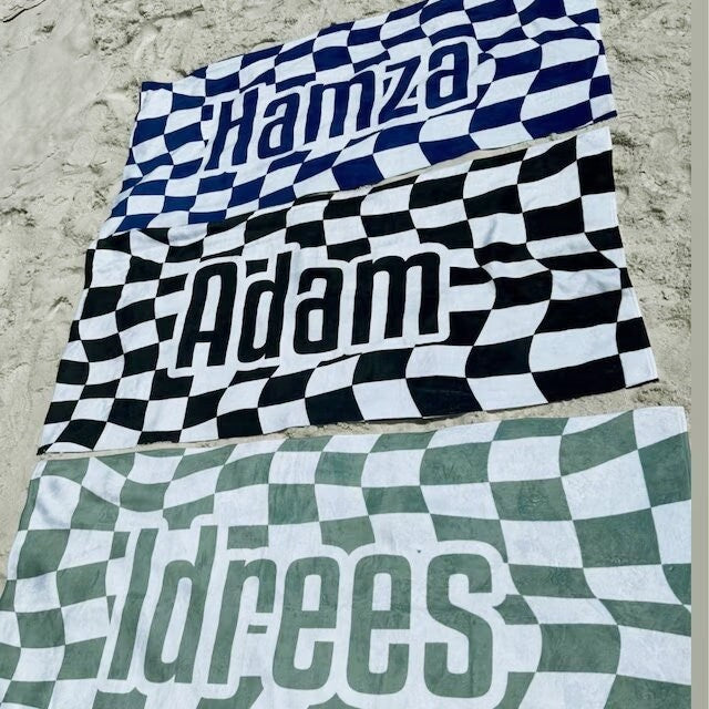 Personalized Vans CHECKER Pattern in Retro style Beach towel with Name, Custom beach towel gift, Birthday Anniversary Gift - CustomCooper