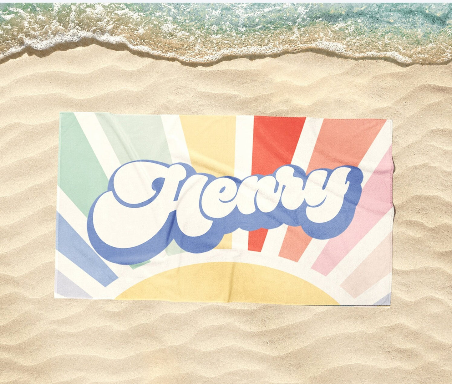 Groovy RETRO Style Personalized Beach Towel Personalized Name Bath Towel Custom Beach Towel With Name Outside Birthday Vacation Gift