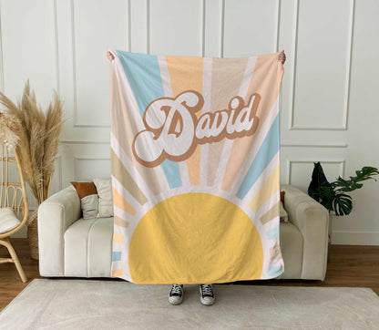 Groovy RETRO Style Personalized Blanket Personalized Name Blanket Custom Blanket With Name Outside Birthday Vacation Gift