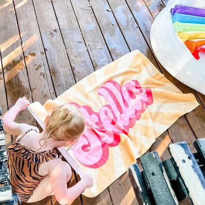 Groovy RETRO Style Personalized Beach Towel Personalized Name Bath Towel Custom Beach Towel With Name Outside Birthday Vacation Gift