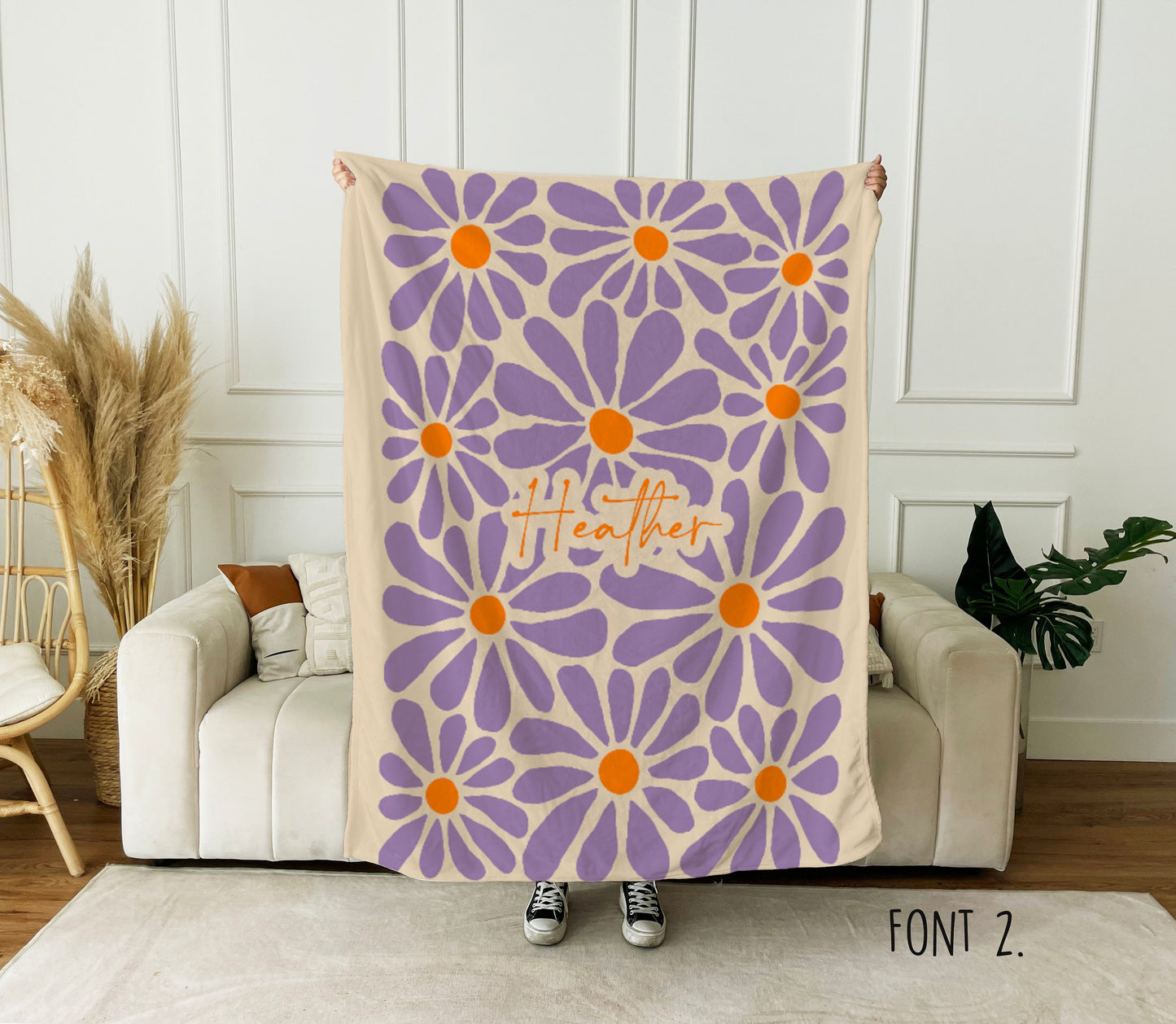 Personalized FLOWER Pattern in vintage rustic style blanket with Name, Custom blanket gift, Birthday Anniversary Gift