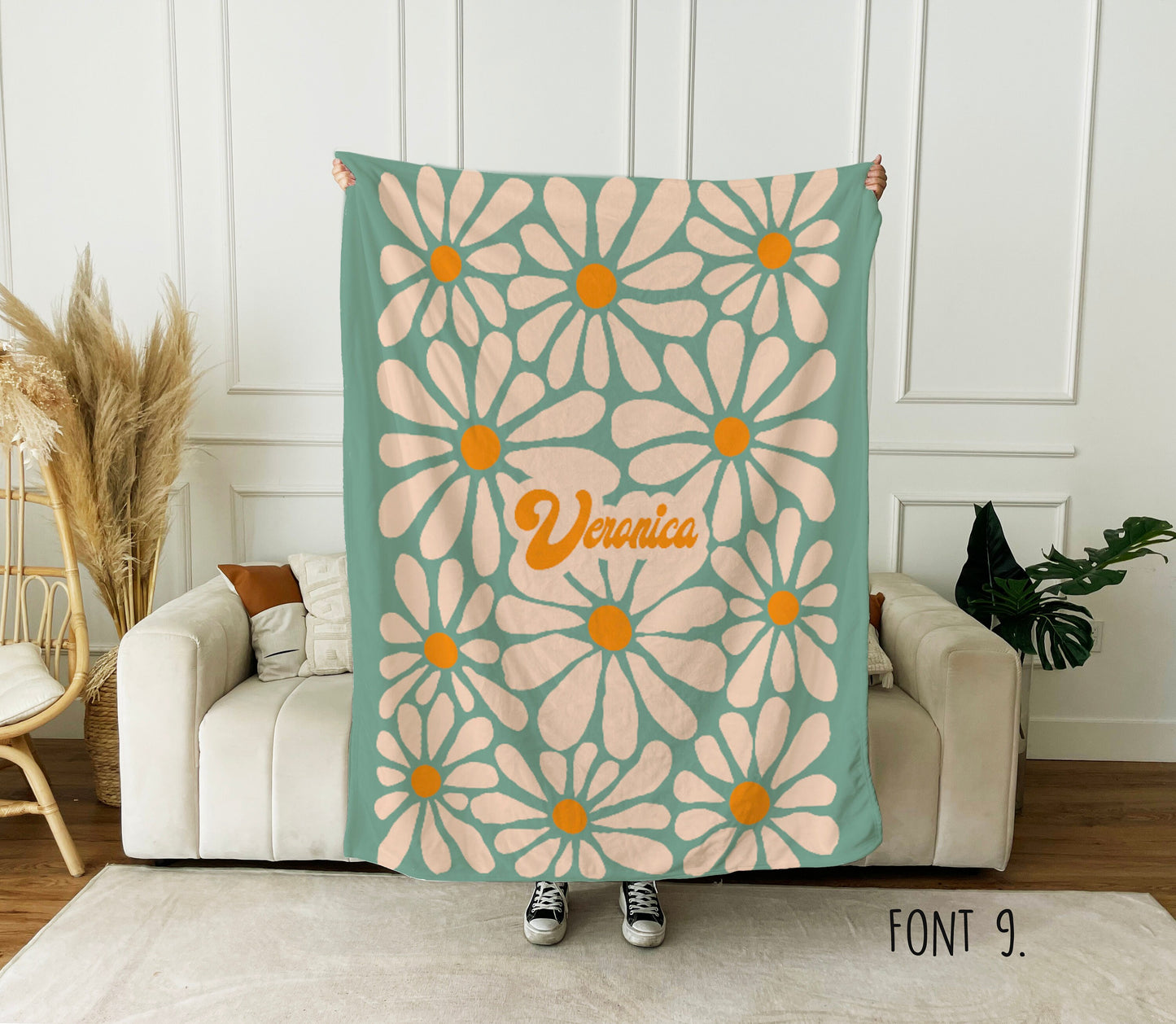 Personalized FLOWER Pattern in vintage rustic style font blanket with Name, Custom blanket gift, Birthday Anniversary Gift