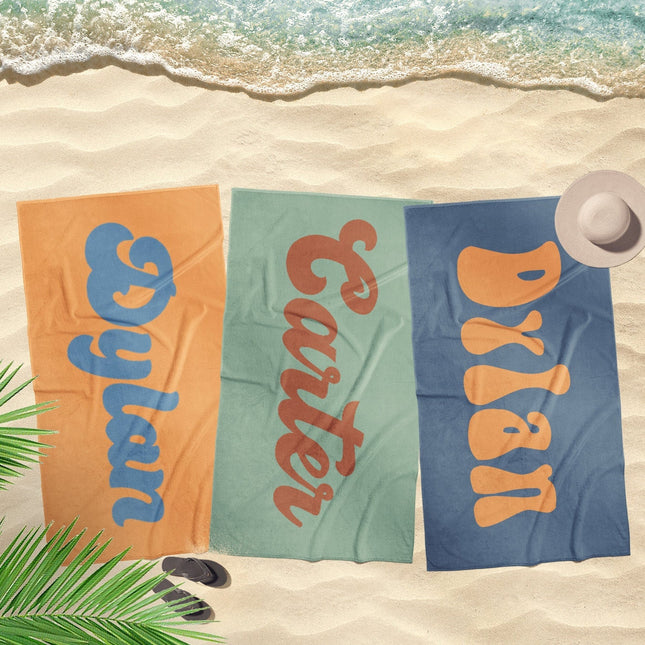 RETRO Style Personalized Beach Towel Personalized Name Bath Towel Custom Pool Towel Beach Towel With Name Outside Birthday Vacation Gift - CustomCooper