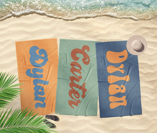 RETRO Style Personalized Beach Towel Personalized Name Bath Towel Custom Pool Towel Beach Towel With Name Outside Birthday Vacation Gift
