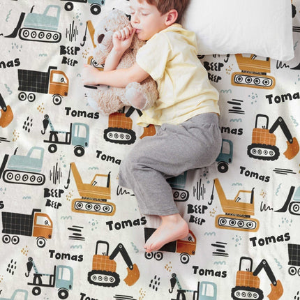 Kids Construction Toy Design Personalize blanket, Minky or Sherpa custom blanket, Baby blanket, Kids Blanket, birthday gift idea - CustomCooper