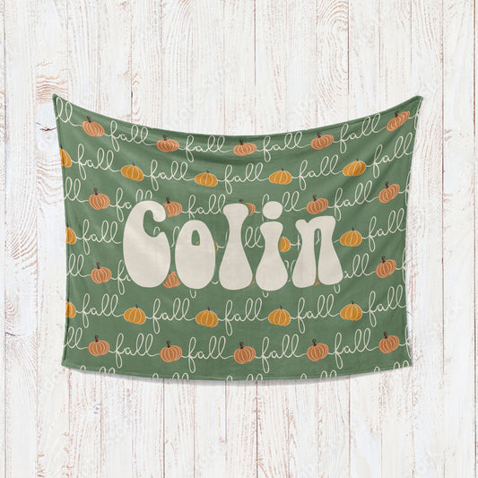 Retro Groovy Autumn personalize blanket, Pumpkin blanket Minky or Sherpa custom blanket, Baby blanket, birthday gift idea