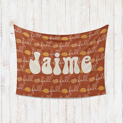 Retro Groovy Autumn personalize blanket, Pumpkin blanket Minky or Sherpa custom blanket, Baby blanket, birthday gift idea