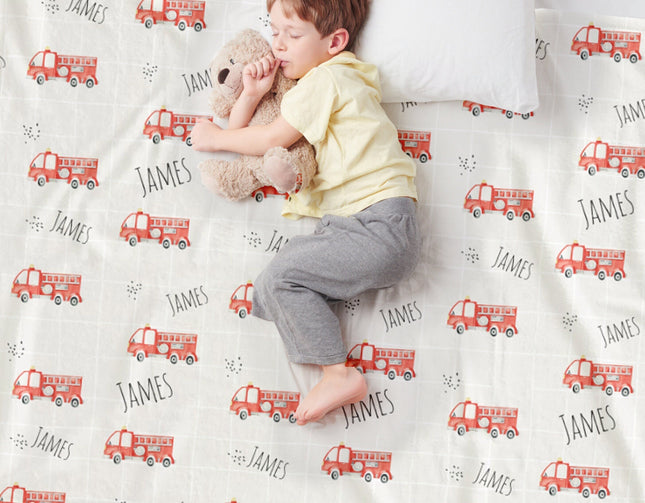 Fire Truck Pattern Design personalize blanket, Minky or Sherpa custom blanket, Baby blanket, birthday gift idea - CustomCooper