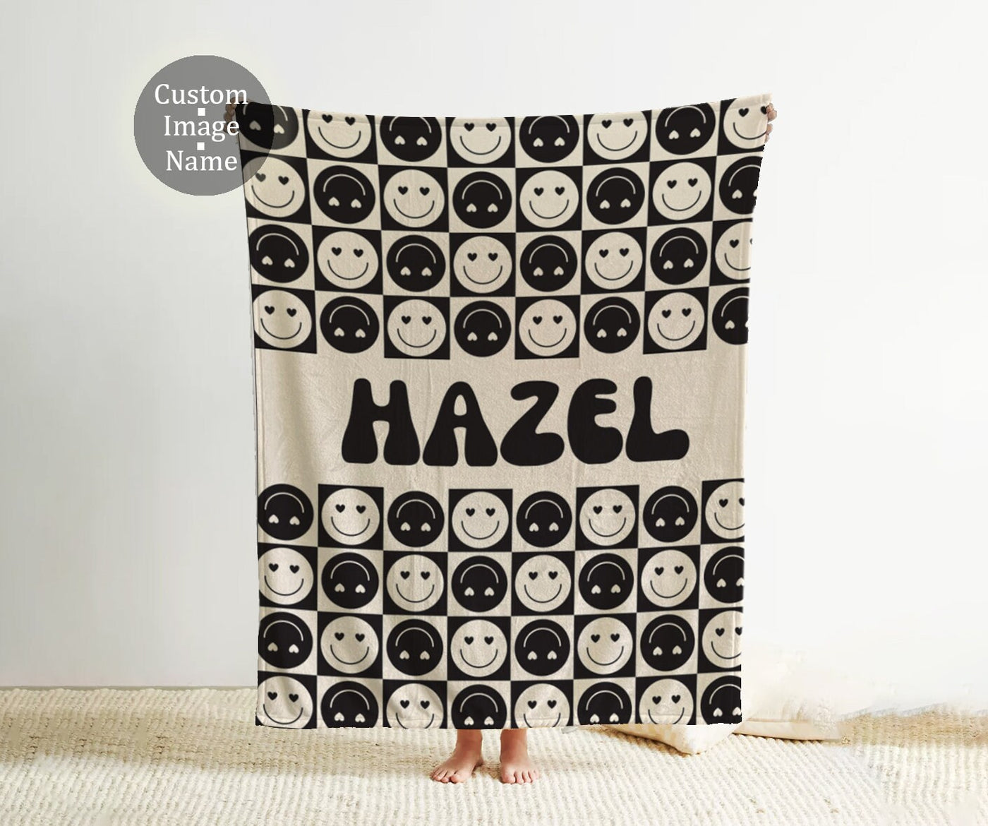 Personalized CHECKER Pattern in vintage rustic style blanket with Name, Custom blanket gift, Birthday Anniversary Gift - CustomCooper