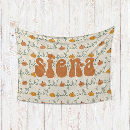 Retro Groovy Autumn personalize blanket, Pumpkin blanket Minky or Sherpa custom blanket, Baby blanket, birthday gift idea