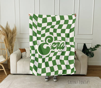 Personalized CHECKER Pattern in vintage rustic style blanket with Name, Custom blanket gift, Birthday Anniversary Gift - CustomCooper
