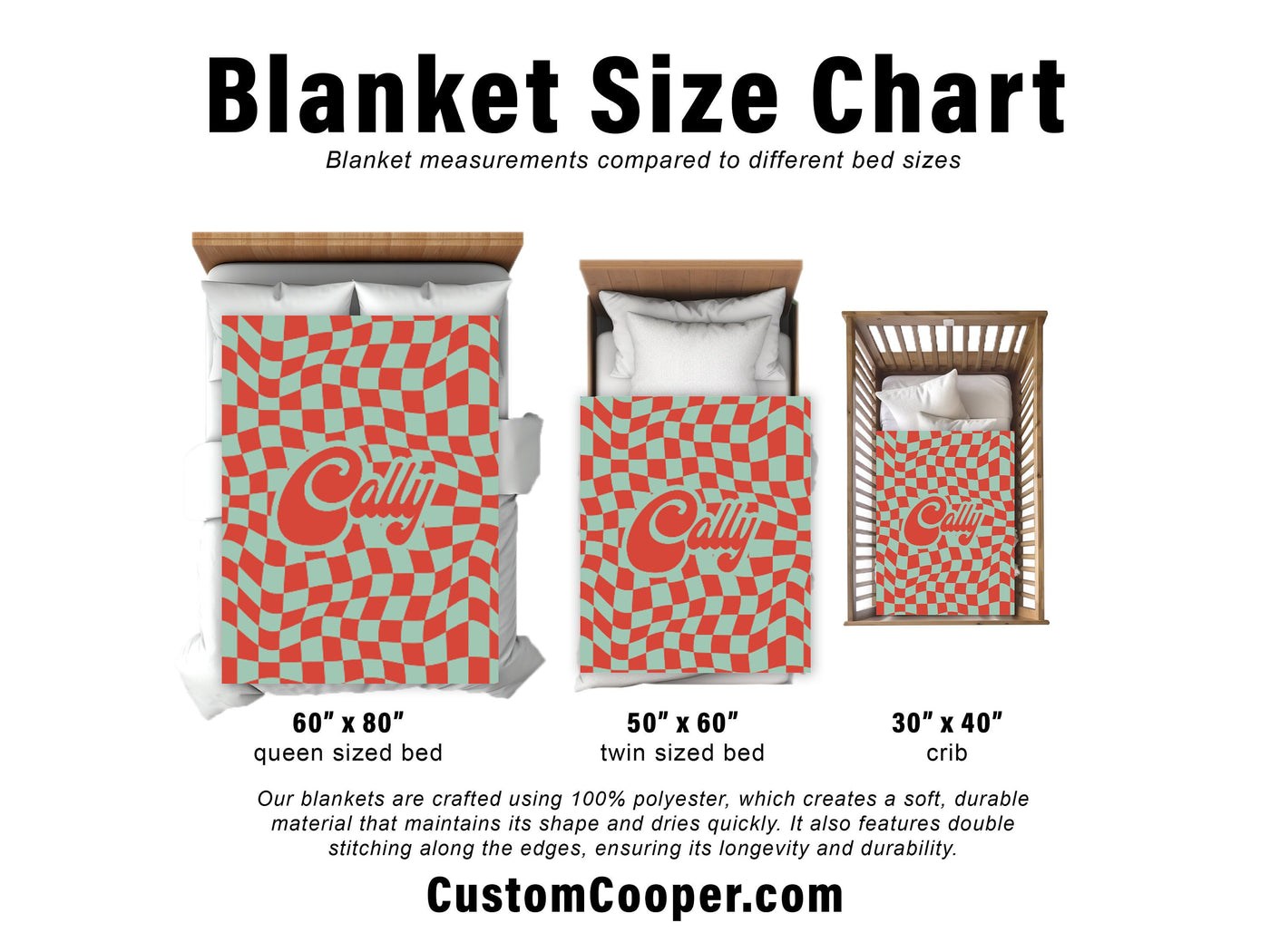 Personalized Christmas Red and Green CHECKER Pattern in vintage rustic style blanket with Name, Custom blanket gift, Birthday Christmas Gift - CustomCooper