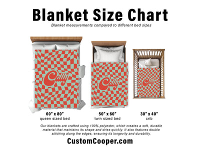 Personalized Red and Green CHECKER Pattern in vintage rustic style blanket with Name, Custom blanket gift, Birthday Anniversary Gift - CustomCooper