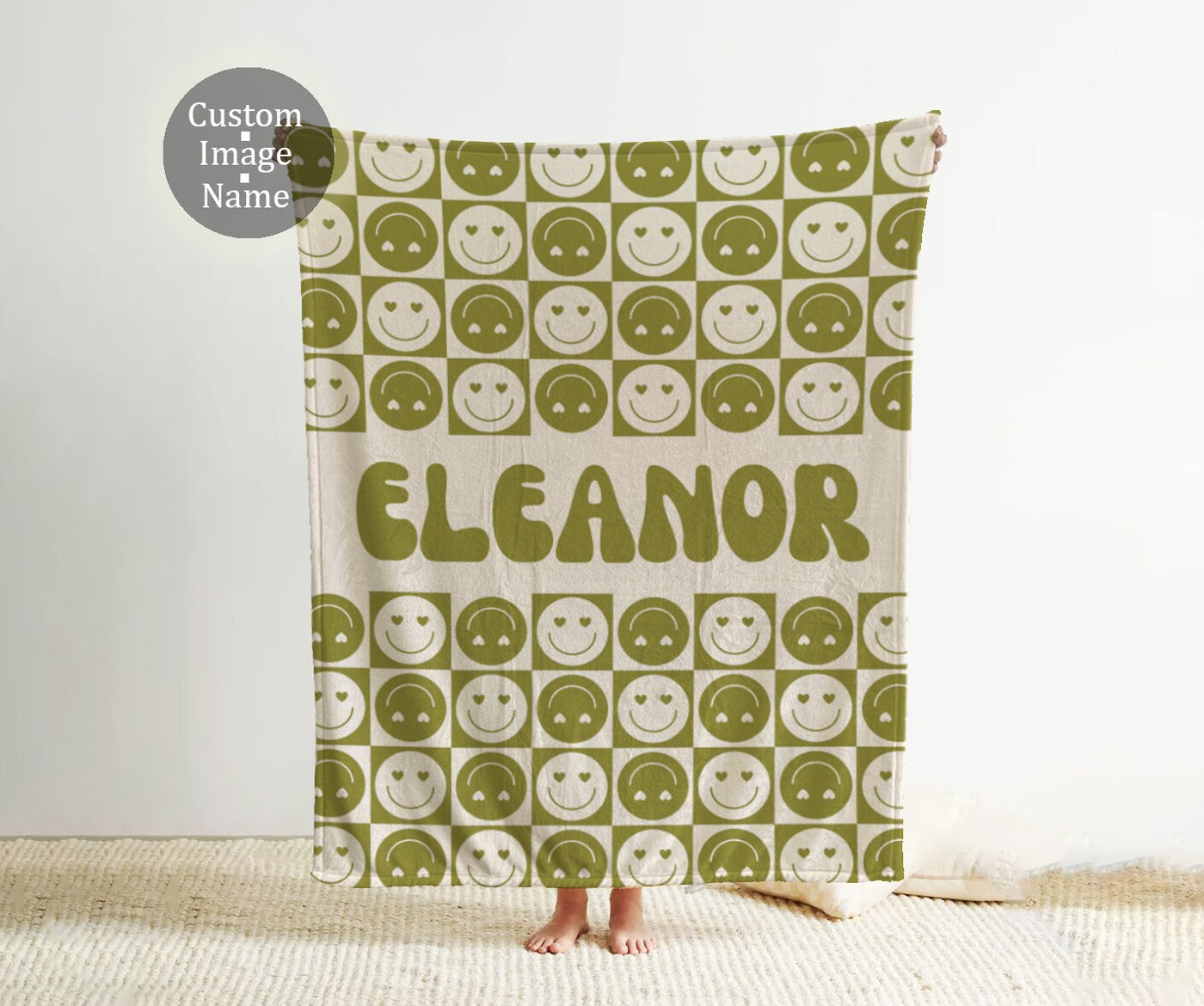 Personalized CHECKER Pattern in vintage rustic style blanket with Name, Custom blanket gift, Birthday Anniversary Gift - CustomCooper