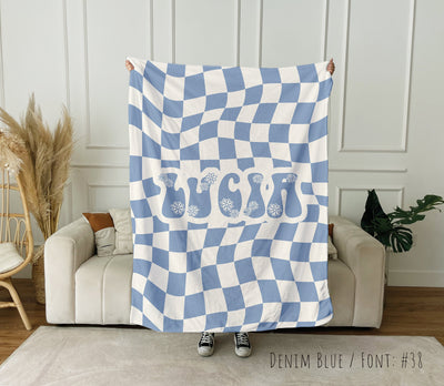 Personalized CHECKER Pattern in vintage rustic style blanket with Name, Custom blanket gift, Birthday Anniversary Gift - CustomCooper
