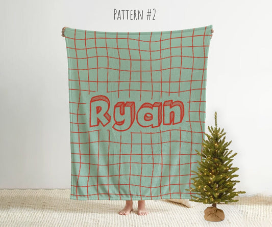 Personalized Christmas Red and Green CHECKER Pattern in vintage rustic style blanket with Name, Custom blanket gift, Birthday Christmas Gift